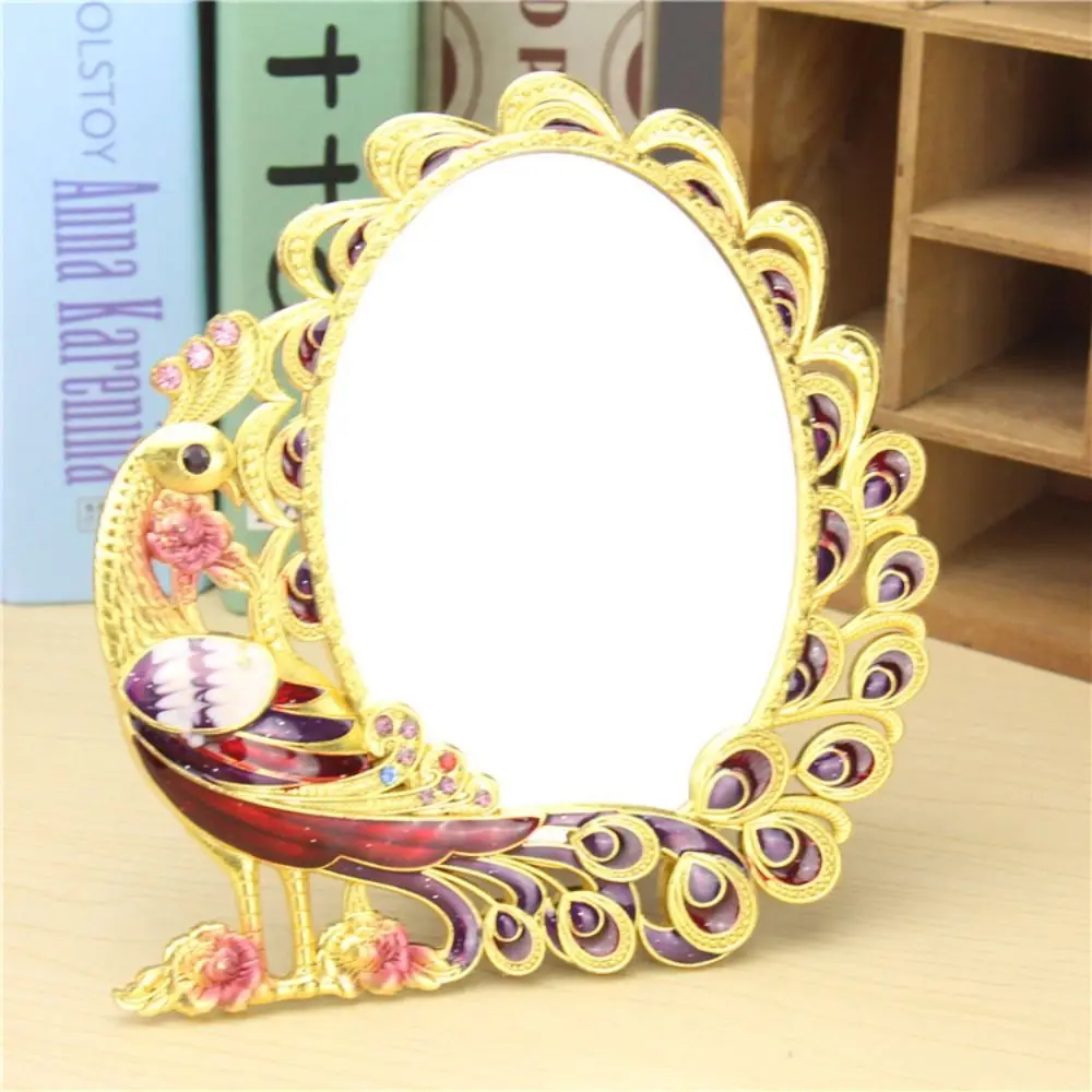 Carved Mirror Exquisite Makeup Mirror Metal Russian Retro Small Mirror Foldable Handheld Beauty Mirror Dormitory