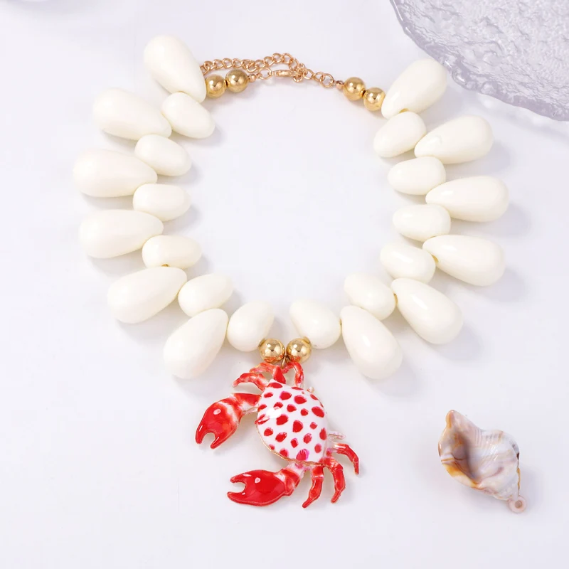 HangZhi Exaggerated Colorful Spotted Crab Pendant Water Drop Bead Necklace Chunky Massive Jewelry for Women New In