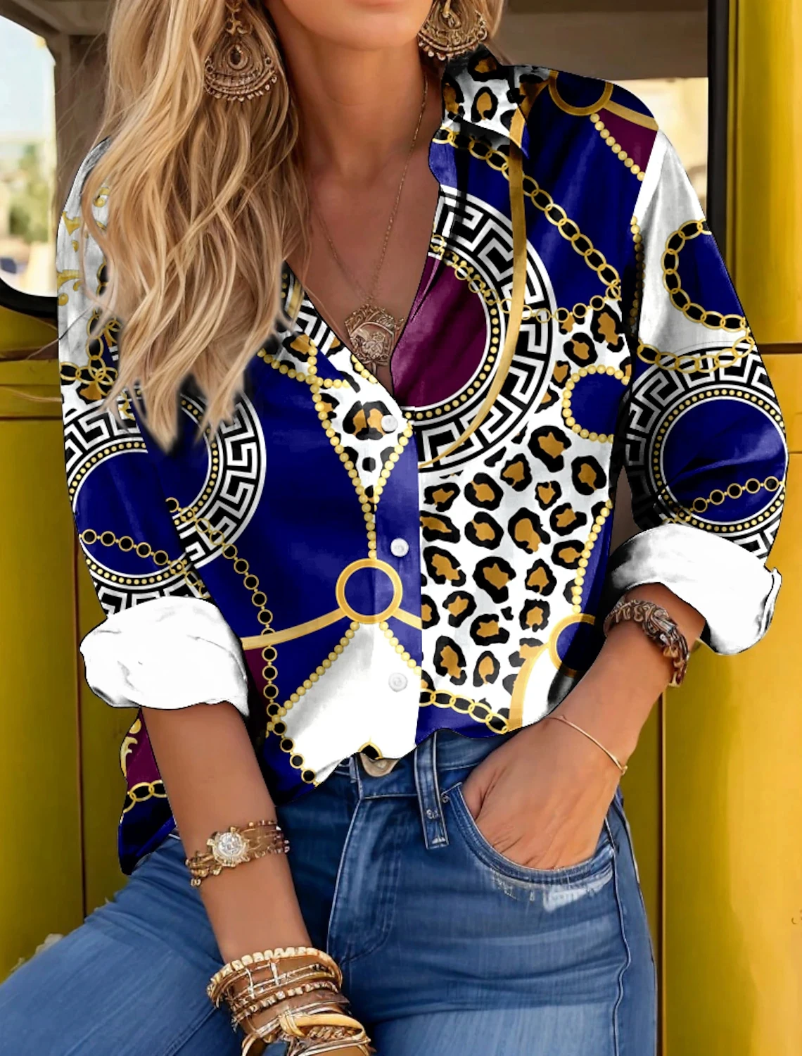 Fashion Leopard Women\'s Shirt Ladies Spring and Autumn Trendy Tops Oversized Lapel Button Down Shirt Women\'s Printed Clothing