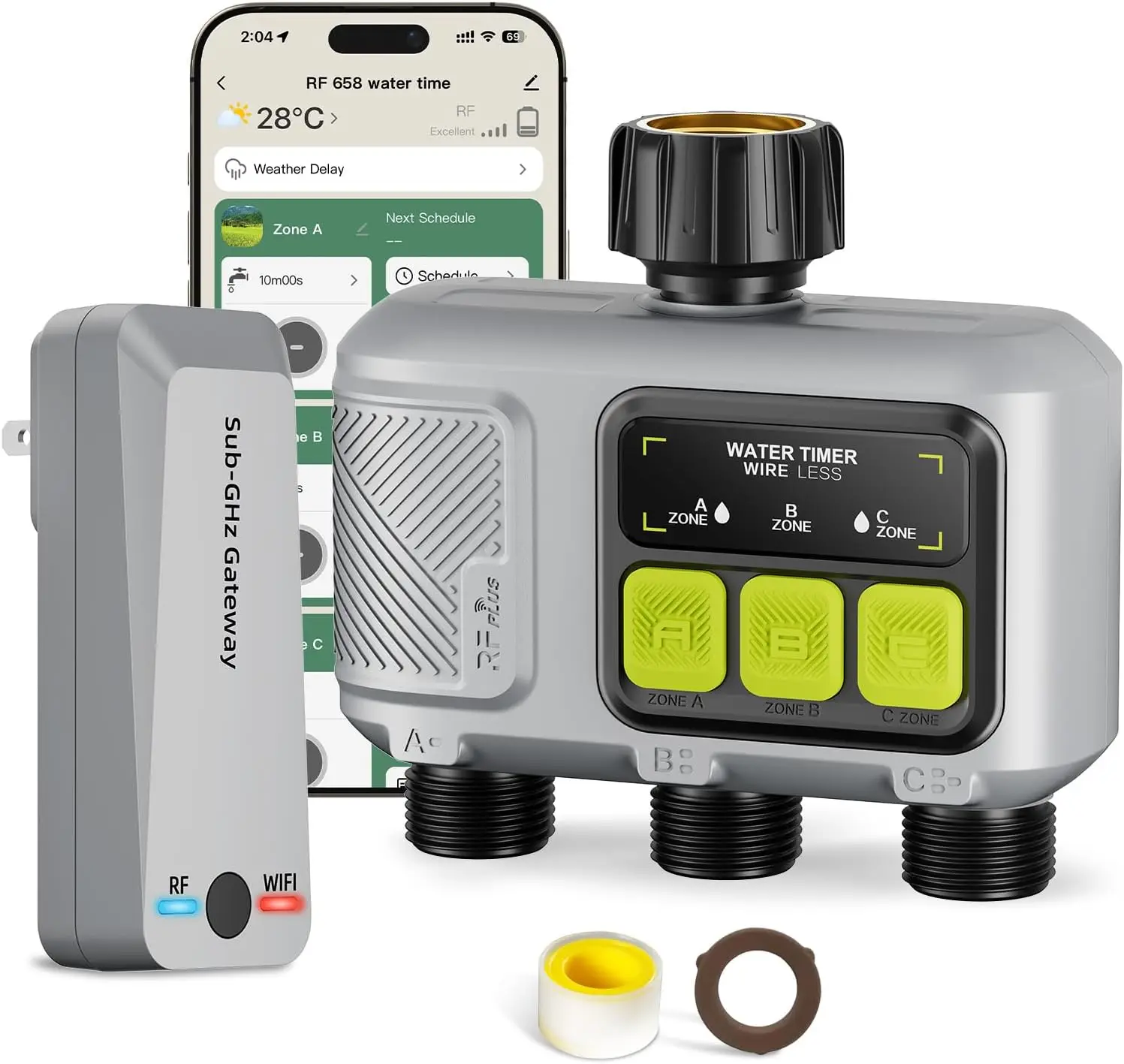Smart WiFi Water Timer 3 Outlet, 984ft Range, App & Voice Control for Garden Hose