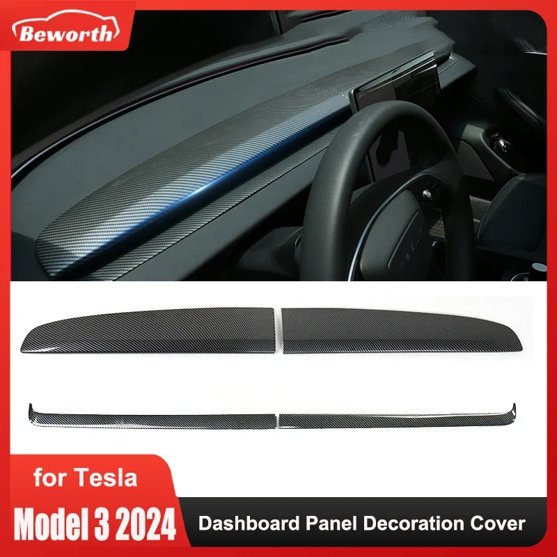 

4pcs Dashboard Cover For Tesla Model 3+ Highland 2024 Dash Board Wrap ABS Front Strip Panel Trim Interior Decoration Protection