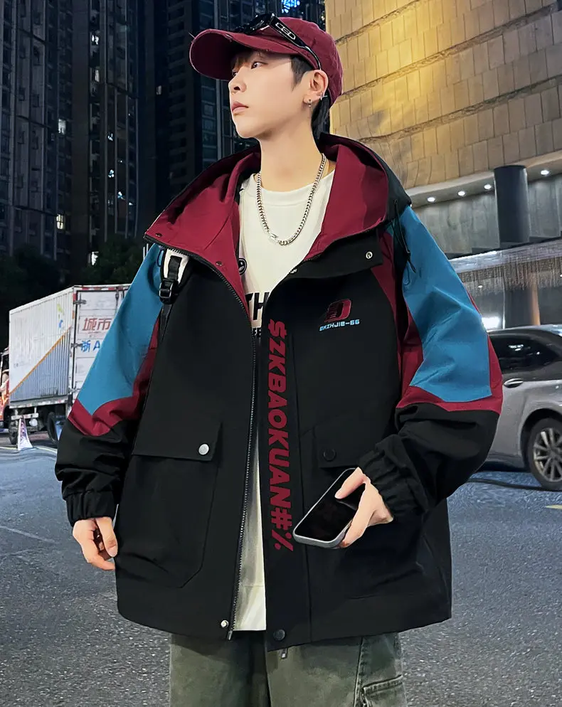 Modische Herren Freizeitjacken mit Kapuze 2026 Frühling Herbst Alltagsmantel Jugend High Street Loose Windbreaker Outdoor Oberbekleidung – Detail 16