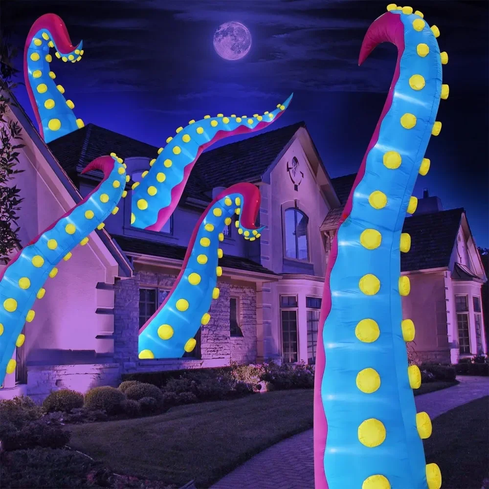 

11.5FT Tall Inflatable Lighted Giant Octopus Tentacle, Octopus Legs with Lights, Animated Halloween Halloween Front Door Window