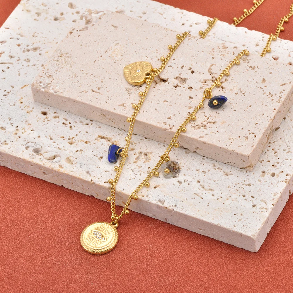 JeeMango Edelstahl-Halskette mit Zirkonia-Bösem-Blick-Anhänger, hochwertig, 18 Karat vergoldet, eleganter, trendiger Schmuck für Damen N26014