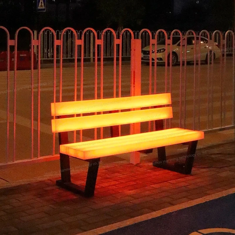 

Outdoor Park Chair Stainless Steel Bench Commercial Pedestrian Street Public Seat Backrest Luminous Rest Chair