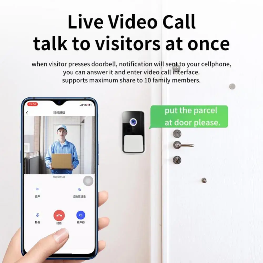 Smart Deurbel Wifi Draadloze Call Twee-Weg Intercom Camera Telefoon Remote Video Home Beveiliging Nachtzicht Bel Camera
