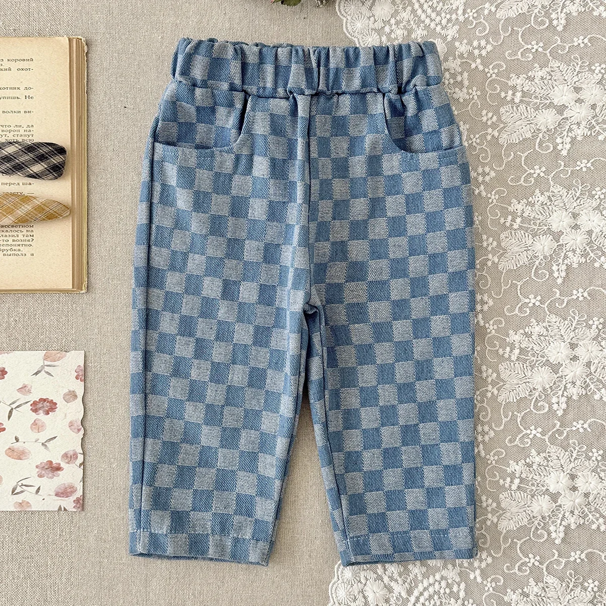 Spring Autumn New Children Loose Casual Pants Fashion Girls Boys Pants Korean Children's Clothing Baby Fashion Grid Pants 0-3Y - view 5