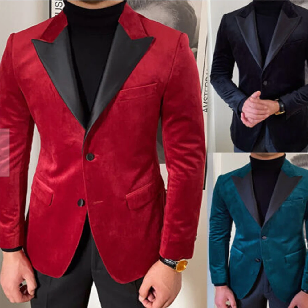 

2023 Men Suit Slim Fit Velvet Peak Lapel Tuxedo Groom Wedding Party Blazer Top 2PCS Jacket+Pants