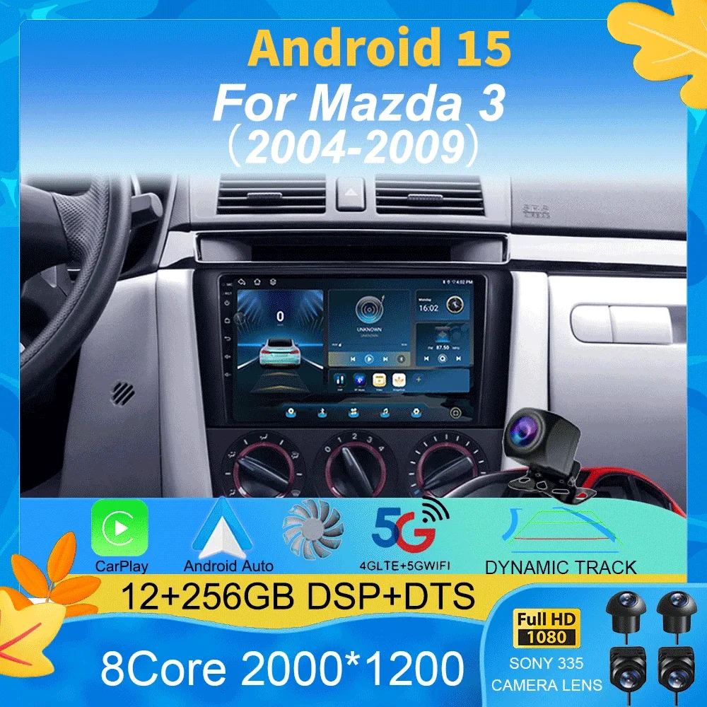 

2 Din Car Radio Android 15 For Mazda 3 2004-2009 Multimedia Player Stereo Navigation with BOSE Carplay Speakers Head Unit Video