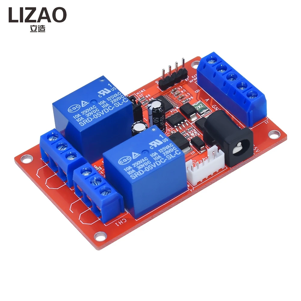 LIZAO 2CH RS485 Relay Output Module Single-Byte Control MODBUS RTU Delay Function MCU Controller Driver Board