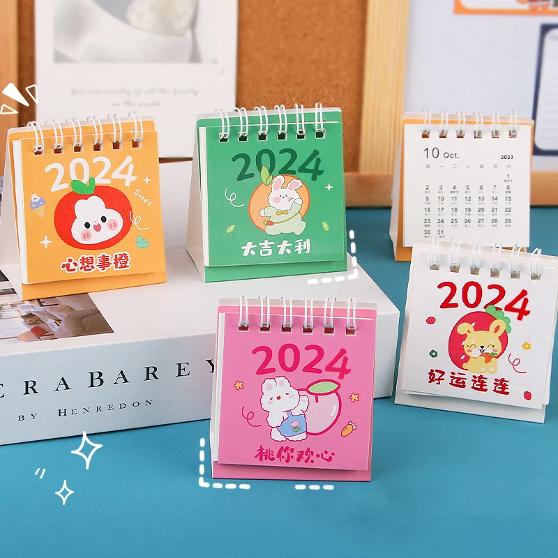 Cute Little Fresh Desk Calendar, Mini Desktop Planner, Coil Notepad, Livro, Escritório, Material Escolar, 2024