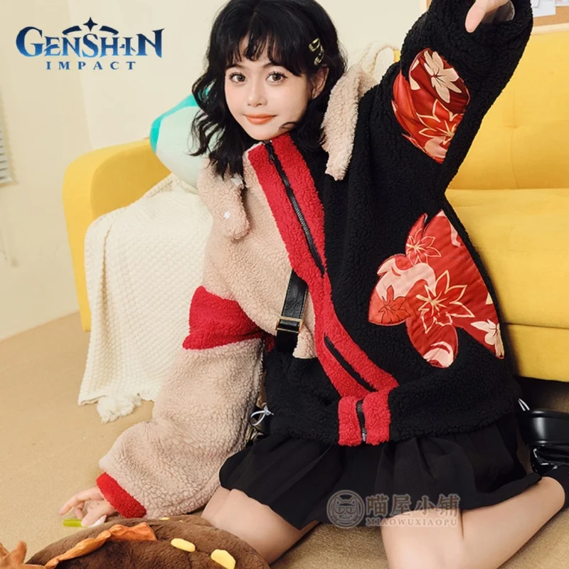 

Genuine Genshin Impact Kaedehara Kazuha Cosplay Hoodies Lamb Cashmere Casual Coat Women Halloween Party Cosplay Clothing