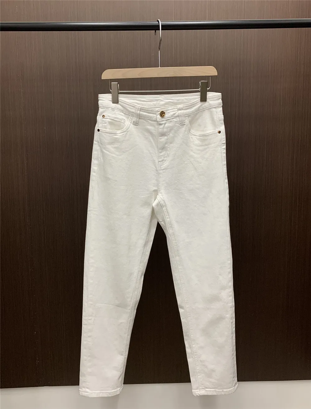 Women's Cotton Tapered Jeans, Casual Denim Trousers, Small White Pants, 2024 B * C