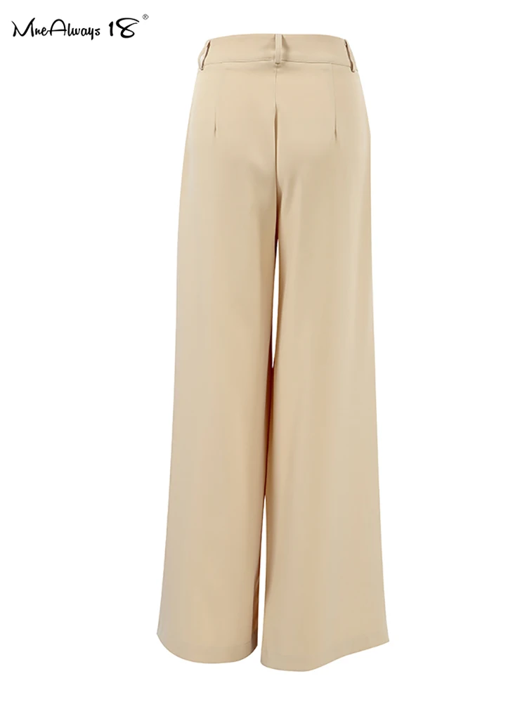 Mnealways18 Khaki Pleated Women Wide Legs Pants Causal High Waist Baggy Trousers Autumn Winter Office Ladies Palazzo Pants 2024