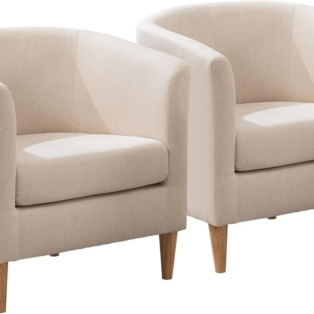 Pair of Modern Accent Barrel Chairs: Comfortable and Cozy for Living Rooms, Bedrooms, Reception Areas, and Cafes in Beige