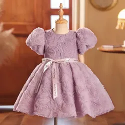 Girls Purple Princess Ball Gown Kids Pageant Wedding Birthday Party Flower Girl Dresses A3885 Vestidos Bridesmaid Dresses