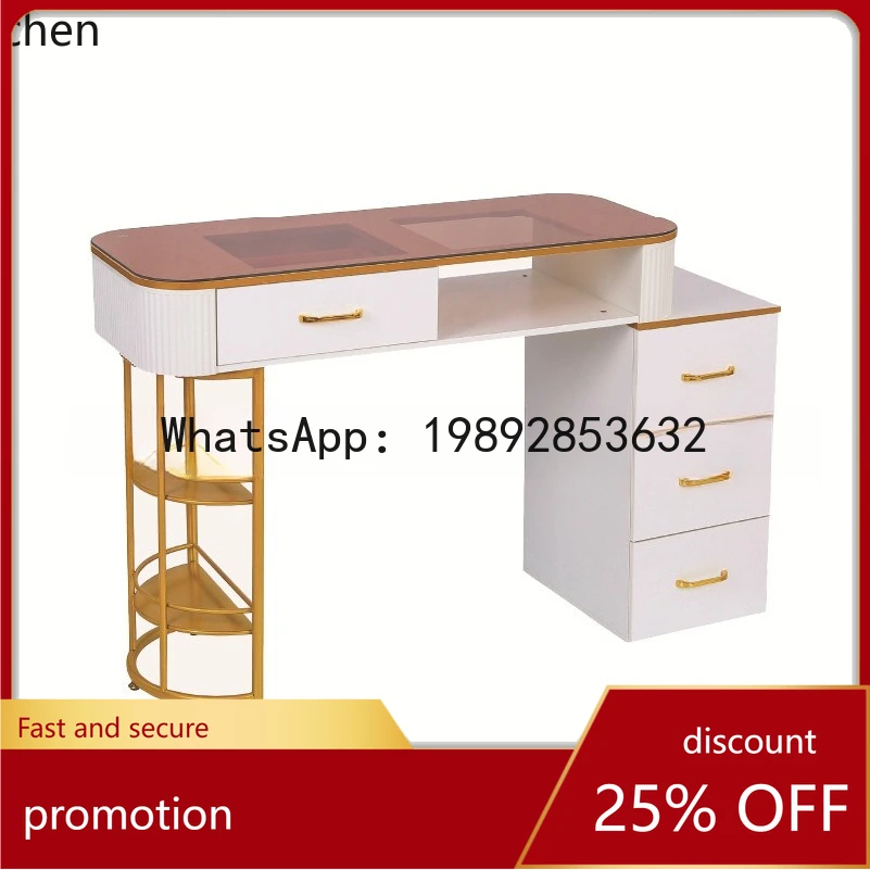 YFY  Custom Nail Tables Manufacturer Wholesale Tea Color Glass Top Nail Tables Nail Tables
