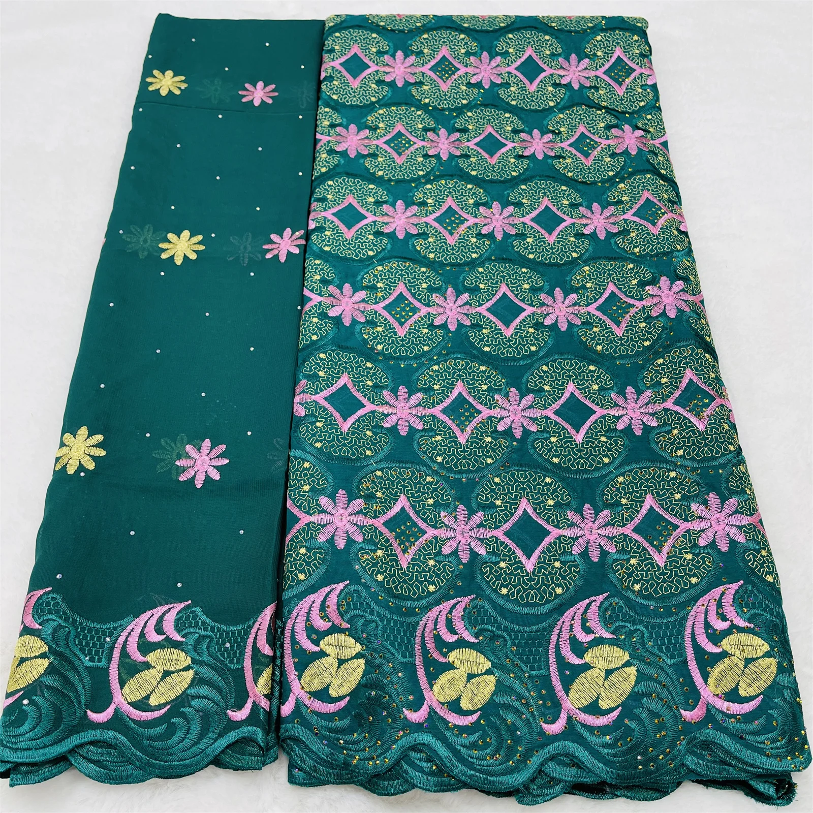 

2025 African Soft Cotton Lace Fabric Stone High Quality Embroidery Lace 100% Cotton Voile Lace 5+2 Yards for Party Sewing Dress