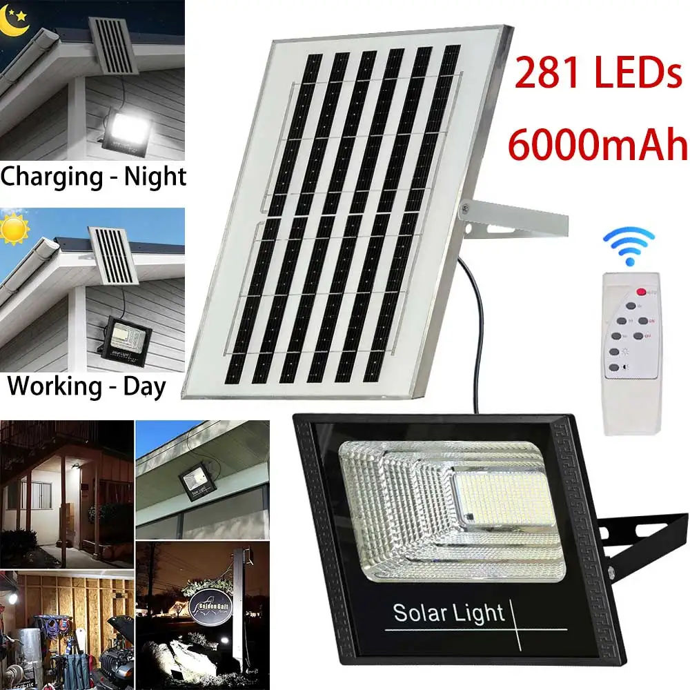 

281 LED Solar Powered Flood Light Outdoor 6000mAh LED Garden Lights Waterproof for Landscape Building Facades Emergency Lighting