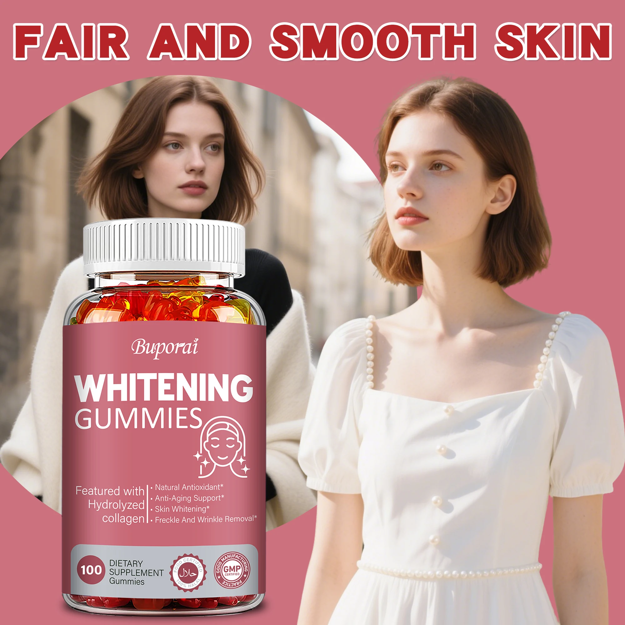 

Whitening Gummies - Anti-aging, Lighten Spots, Improve Dull Skin Tone, Whiten and Moisturize The Skin, Enhance Immunity, Non-GMO