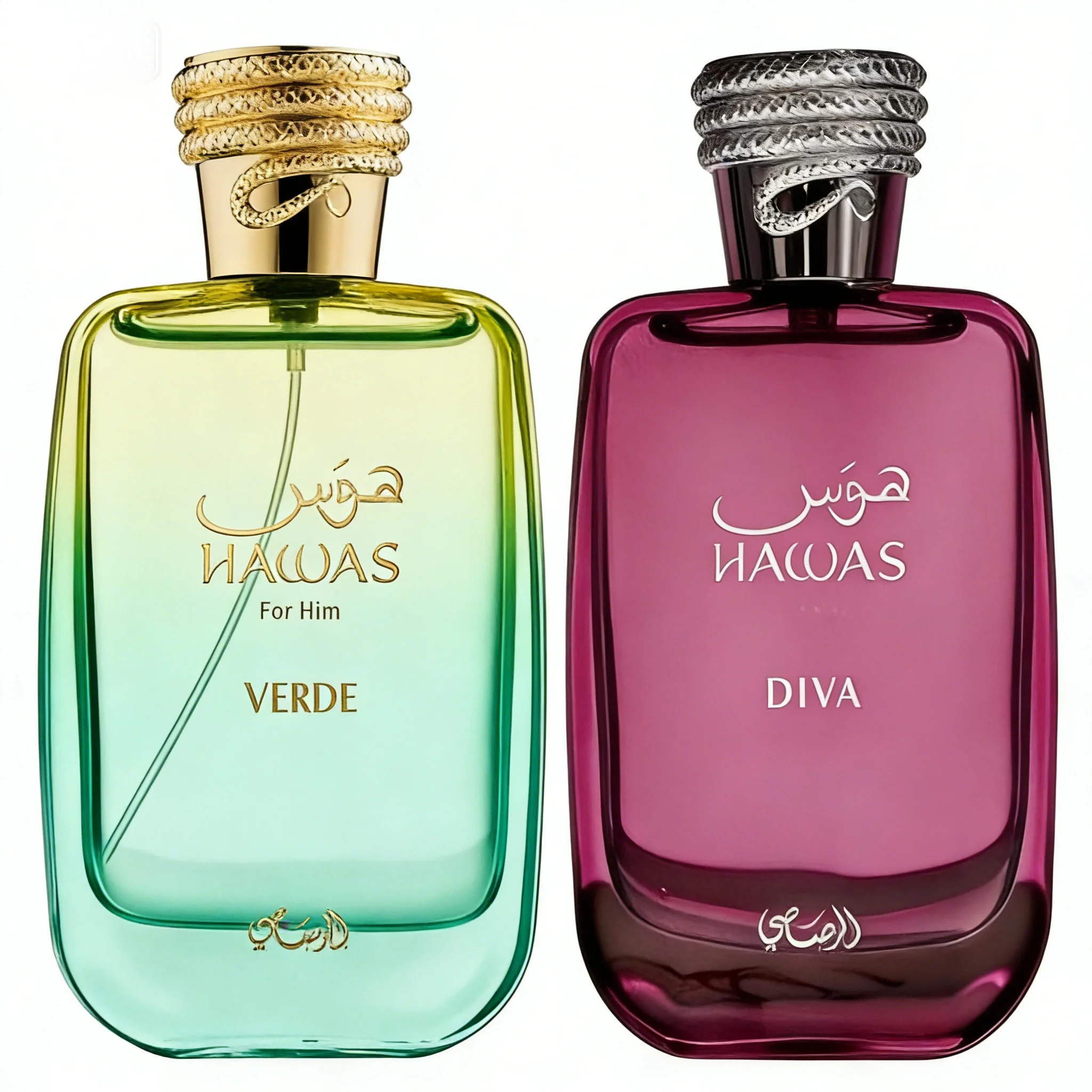 

Hawas Verde and Diva Perfume 100ml Lemon Balm Rosemary Green Apple Frankincense Amber Notes Dual Fragrance Option