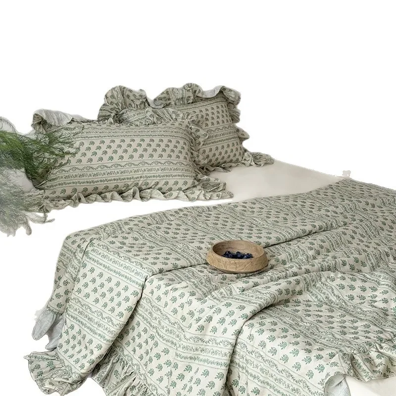 

French cotton double-layer yarn summer quilt four-piece set of pure cotton soft gauze air conditioner quilt thin quilt 2m