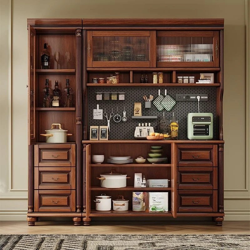 

Retro style all solid wood dining side cabinet French medieval restaurant integrated locker against the wall