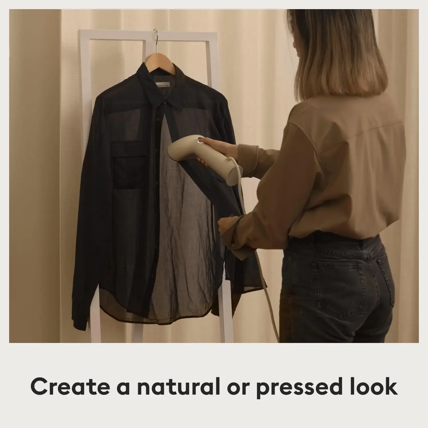 Handheld Clothes Steamer Cirrus 3, 1200W, US Plug, Heated Ironing Plate, Fast Heat Up, Garment Wrinkle Remover (Beige)