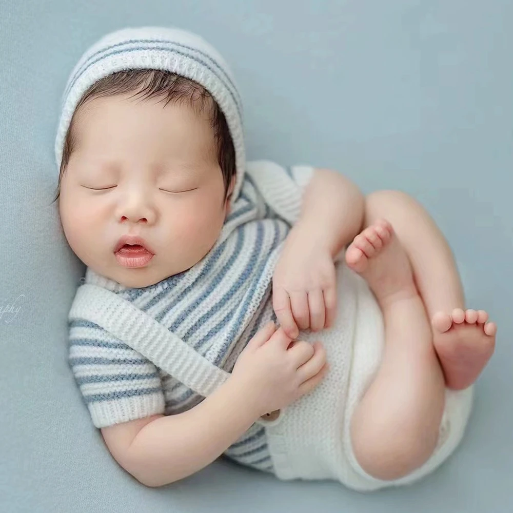

Striped Newborn Boy Photoshoot Outfit Baby Photography Props Knitted Newborn Photography Outfit Shooting Baby Boy Accessories