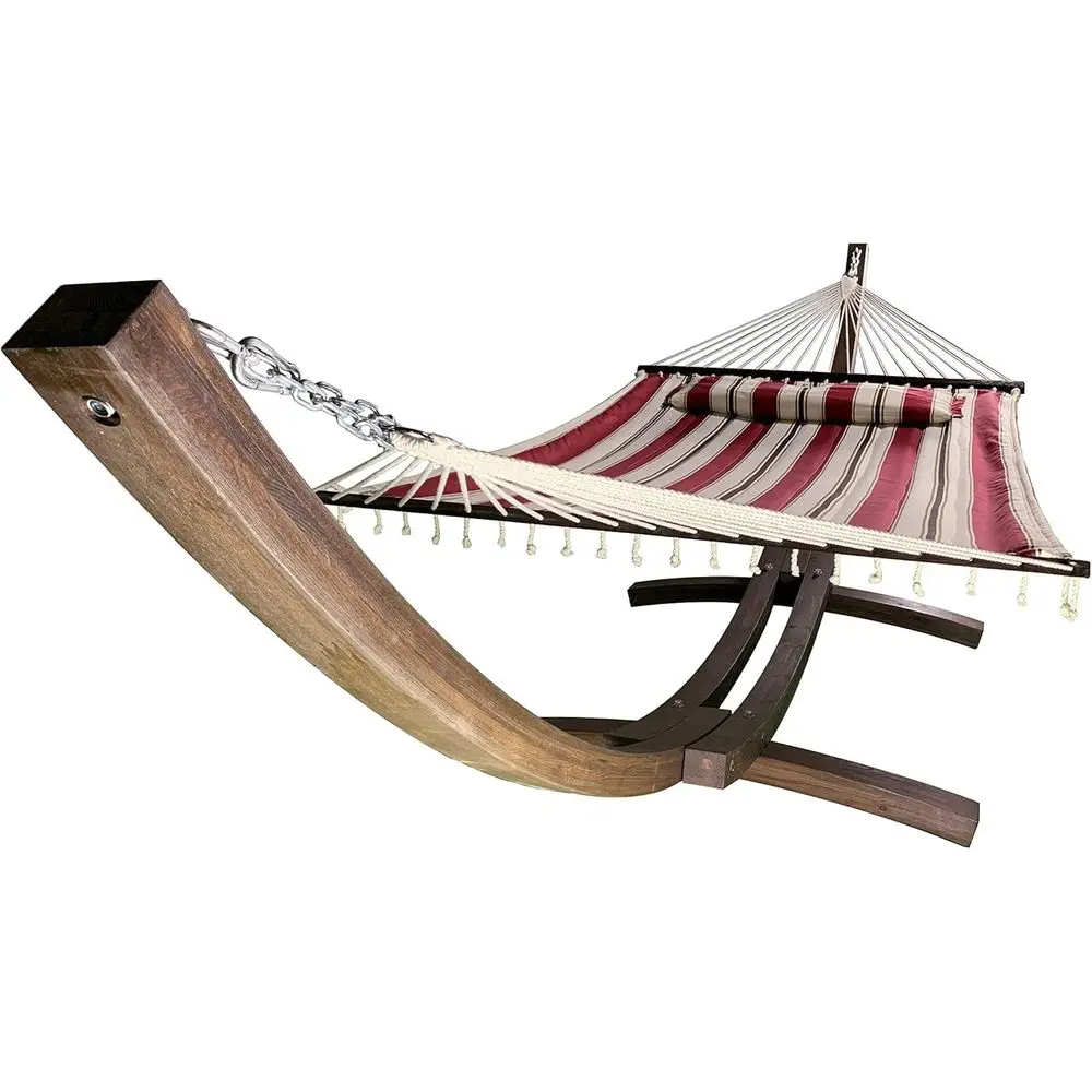 

2-Person Wooden Arc Hammock Stand with Deluxe Quilted Double Padded Bed and Pillow, 450 lbs Capacity, Coffee Stain/Elegant Red S
