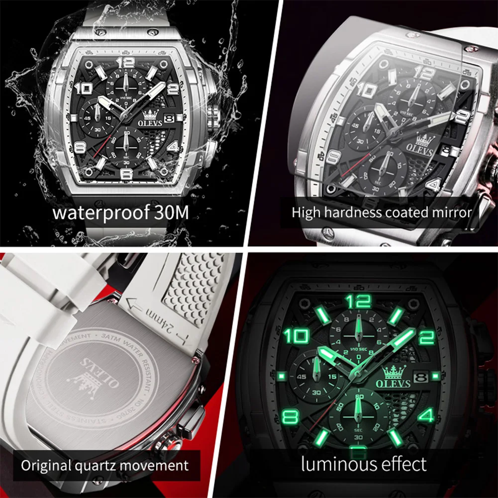 ساعات OLEVS الرياضية العصرية للرجال بحزام سيليكون مريح من أفضل العلامات التجارية الأصلية كوارتز ساعة يد للرجل كرونوغراف مقاوم للماء #5