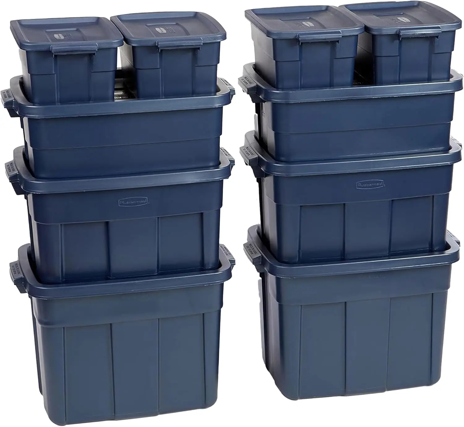 Rubbermaid Roughneck Tote Variety - |Made in the USA| Dark Indigo Metallic, Rugged Plastic Stackable Storage Tote with Lid and H