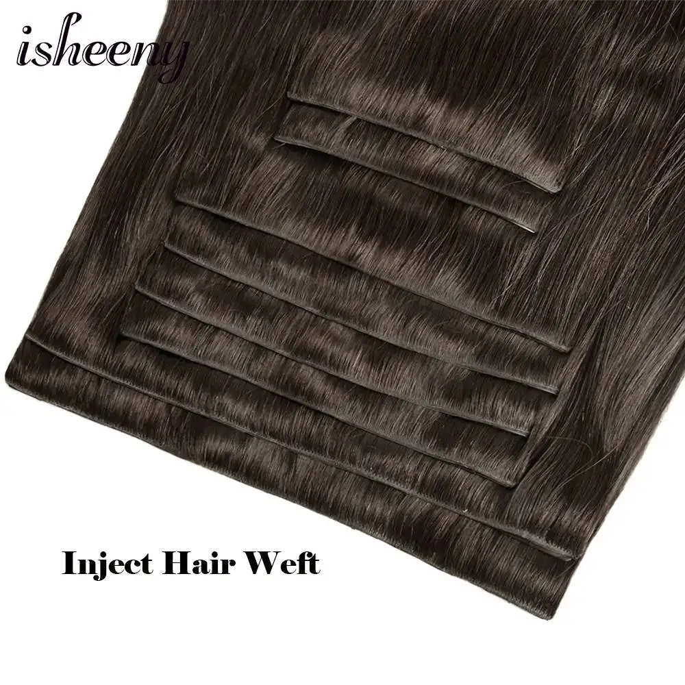 Isheeny clipe invisível em extensões de cabelo humano 12-22 polegadas 7 pçs/set natural em linha reta clipe peças de cabelo 100-120g cabeça cheia