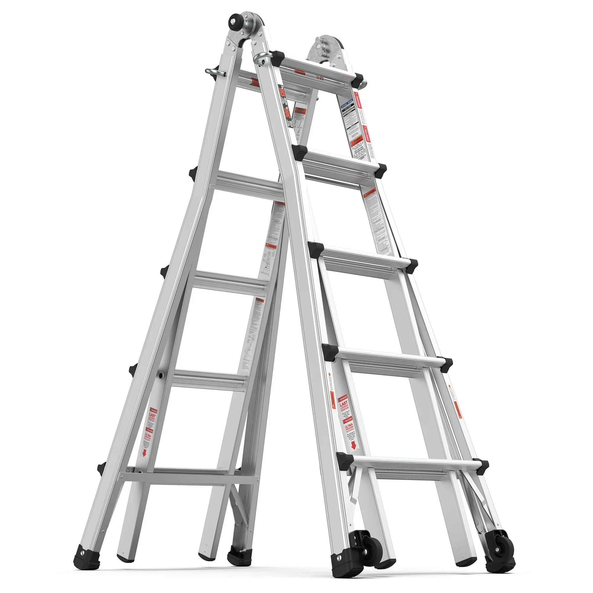 5 Ladders in One 17 ft Aluminum Ladder with Wheels 22 ft Folding Multi Position Ladder