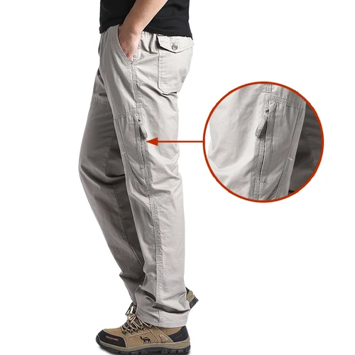 Imagen 2 del producto Pantalones Cargo de algodón de alta calidad para hombre, pantalones táctiles informales con múltiples bolsillos, primavera y otoño, para acampar al aire libre, senderismo y trabajo