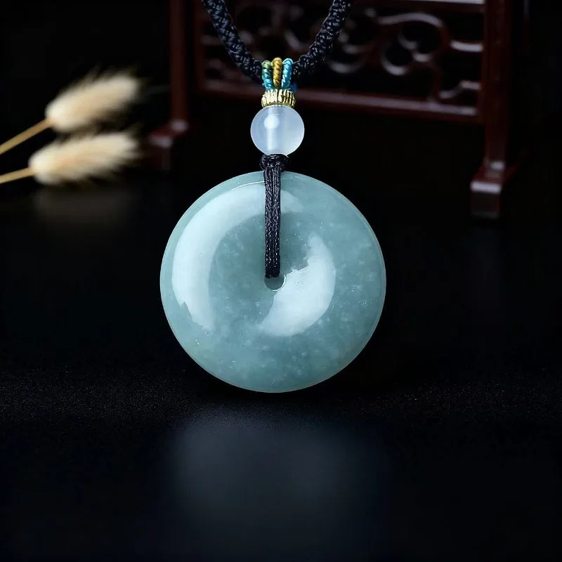 New Real Natural Jade Donut Ping An Knot Pendant Necklace Carved Charm Jadeite Jewelry Fashion Amulet Gift for Men Women view 2