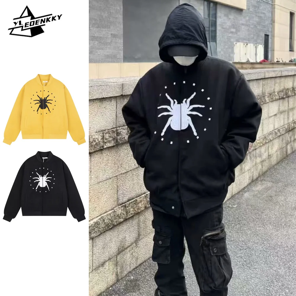 

Thin Baseball Jacket Men Women Harajuku Spider Pattern Embroidered Coat High Street Trend Baggy Bomber Jacket Spring Couple Tops