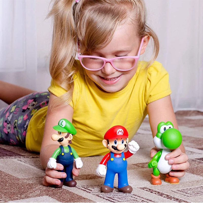 Super Mario Luigi Peach Bowser Yoshi Wario Action Figure Anime Model Toys Cartoon Doll Birthday Gift for  Children Kids