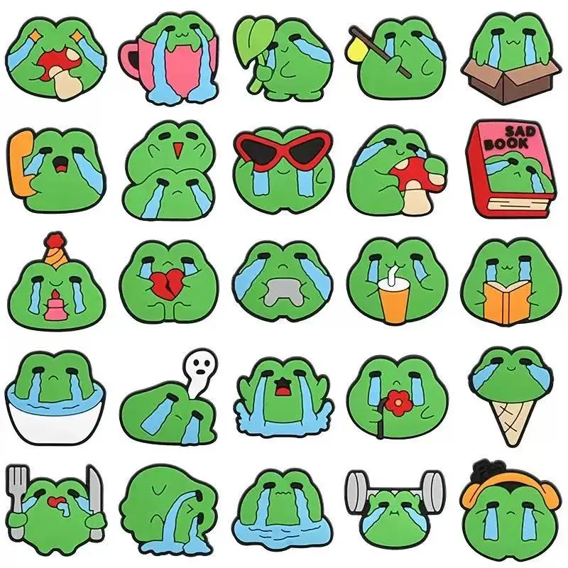 25/50Pcs Cute And Sad Frog Shoe Charms PVC Cartoon Shoes Accessories Decoration Buckle Fit Bands Bracelets Clog Sandal Garden