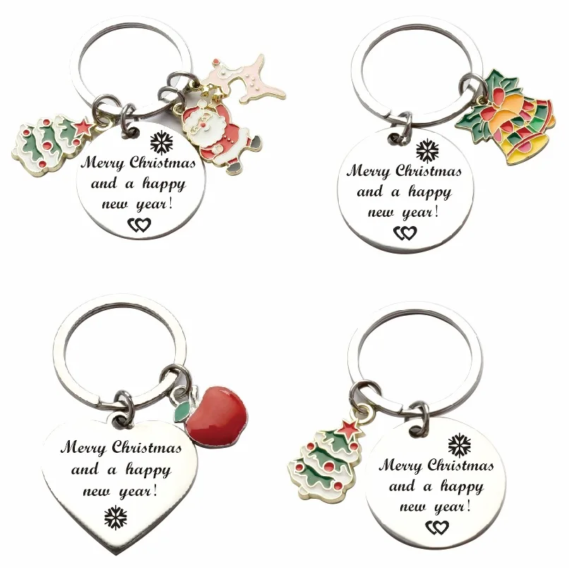 Christmas Keychains For Women Men Enamel Xmas Tree Santa Claus Snowflake Keyrings Bag Car Key Chain Rings Charms Gifts