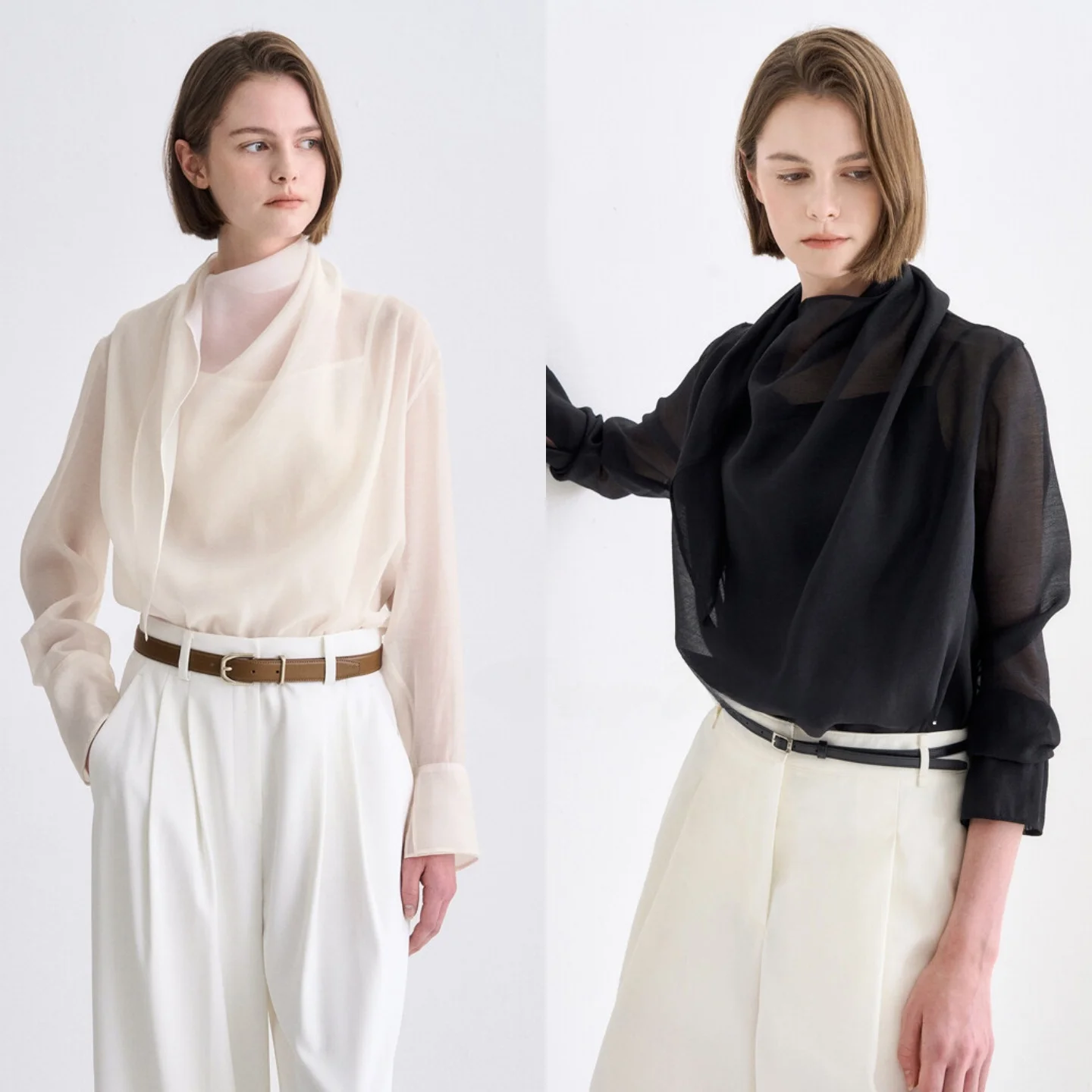 

Ele Sle ~ Anti-see Tough ~ Драпированный шарф ~ Универсальный топ для похудения и путешествий, корейская версия, тонкая модель Long Sve