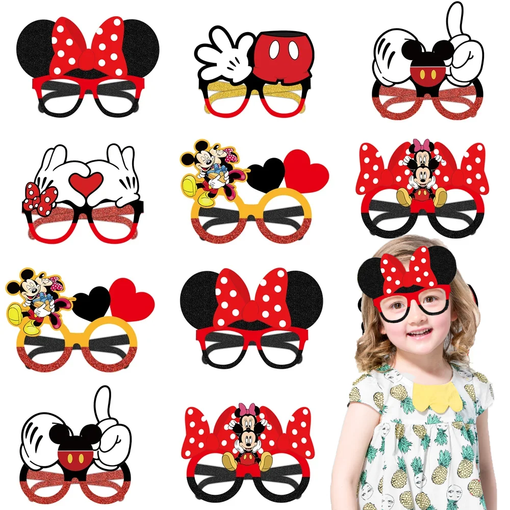 Disney Mickey Mouse Birthday Decorations Paper Party Glasses Birthday Minnie Mouse Masks Party Favors Photo Booth Props for Kid