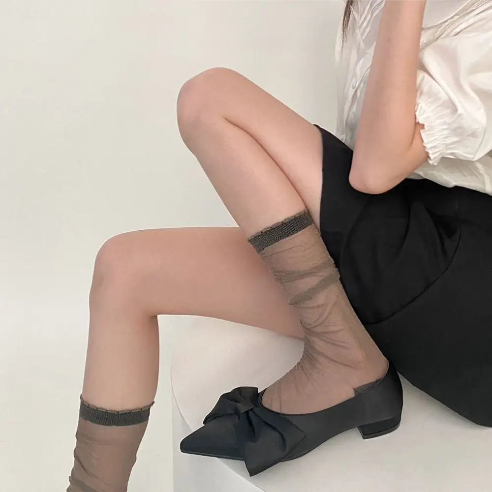 

Spring And Summer Transparent Comfortable Nylon Breathable Ultra-Thin Pile Socks Shiny Calf Socks Korean Version Socks Hosiery