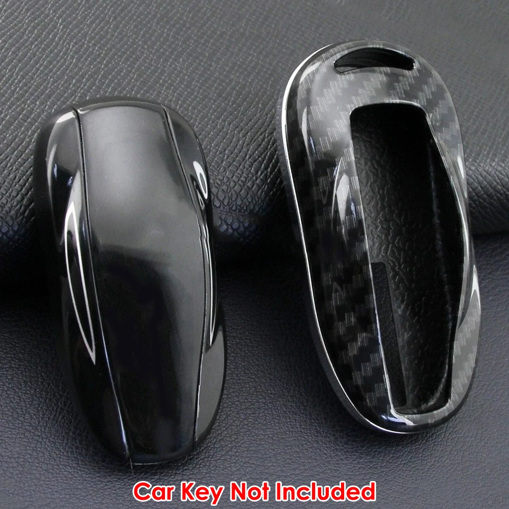 Silicone Key Fob Cover Case For Tesla Model S 2012-2023 Remote Holder Skin Protector Black Carbon Fiber Grain Keychain Holder