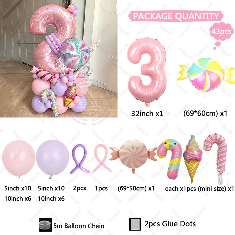 เสาลูกโป่งธีมอมยิ้มสีชมพูหวาน พร้อมตัวเลขขนาด 32 นิ้ว สำหรับงานวันเกิดเด็กผู้หญิง ไอศกรีม ของตกแต่งงานปาร์ตี้ ของขวัญเด็ก ของเล่น
