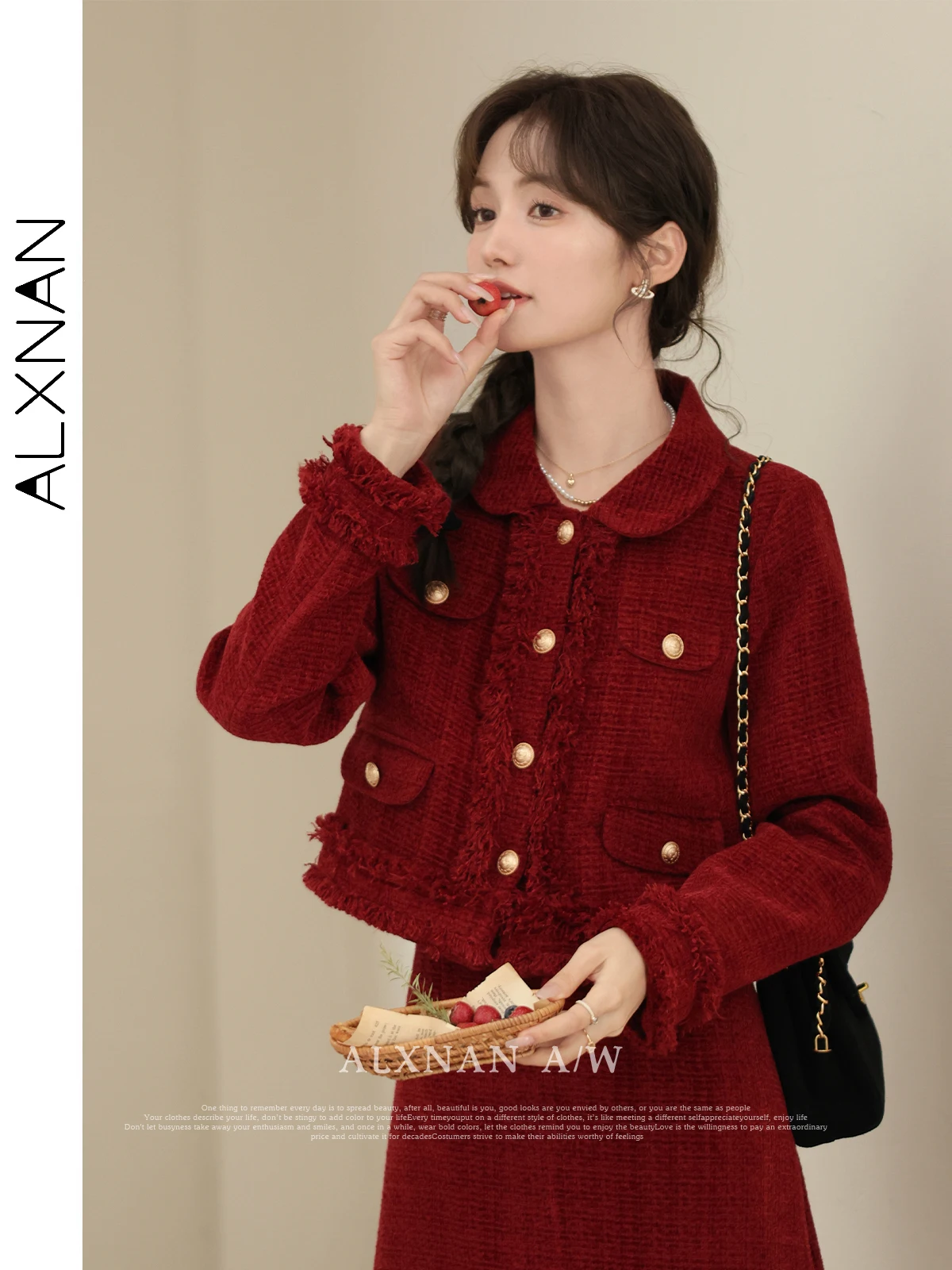 

ALXNAN Cropped Polo Collar Wool Coat Women 2024 Autumn Winter Elegant Single Breasted Long Sleeve Tweed Jacket Overcoat LXN32767