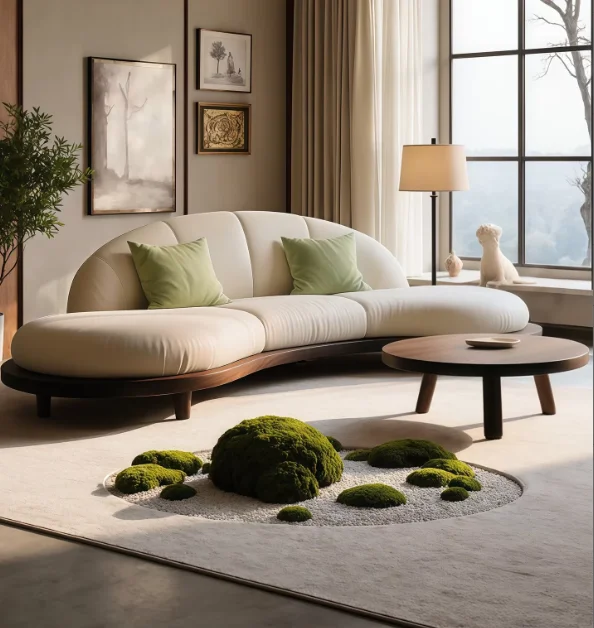 *Chinese Luxury Curved Cloud Sofa Bed Cream Faux Leather Sofa Sponge Foldable Semicircular Three Seat Living Room Leisure Sofa