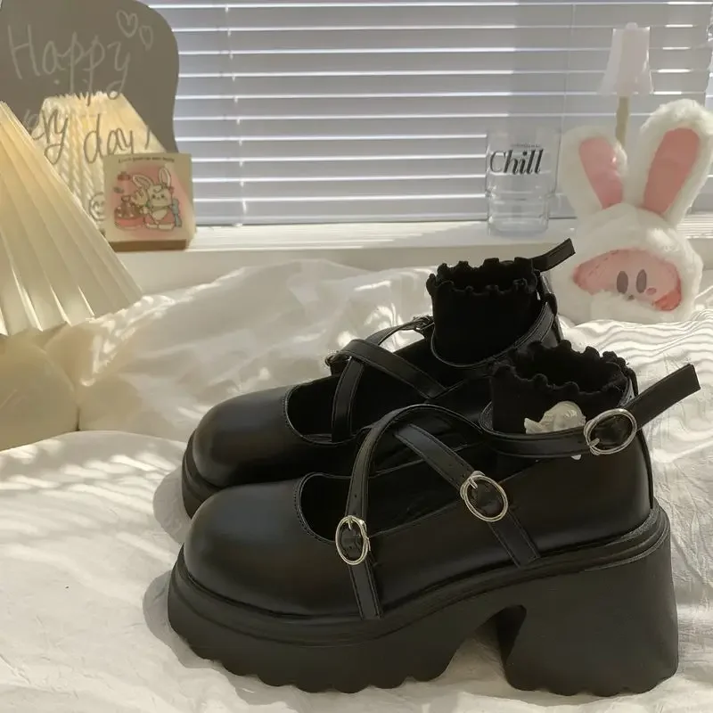 Shoes for Women 2024 New Black Large Bow Mary Jane Shoes Comfortable Chunky Platform Lolita Pumps Punk Gothic Cosplay Girl Shoes