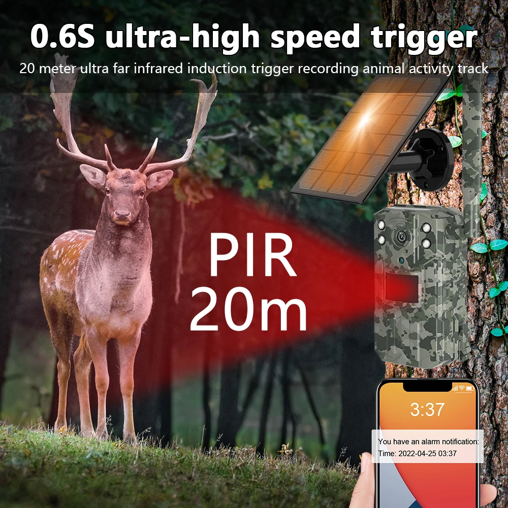 Solar betriebene zelluläre Trail-Kamera, Fallen mit Sim-Karte, Live-Stream, kein Glow, IR, 4G-App, Jagd kamera – Detail 6