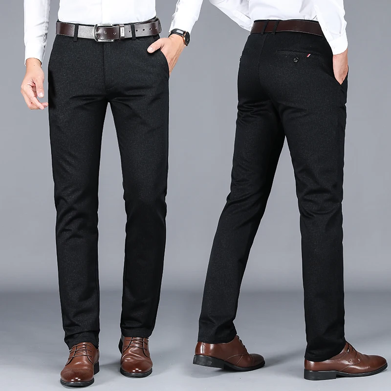 High Quality 98% Cotton Men\'s Business Formal Office Trousers Classic Fashion Straight Stretch Casual Pants Solid Color Male